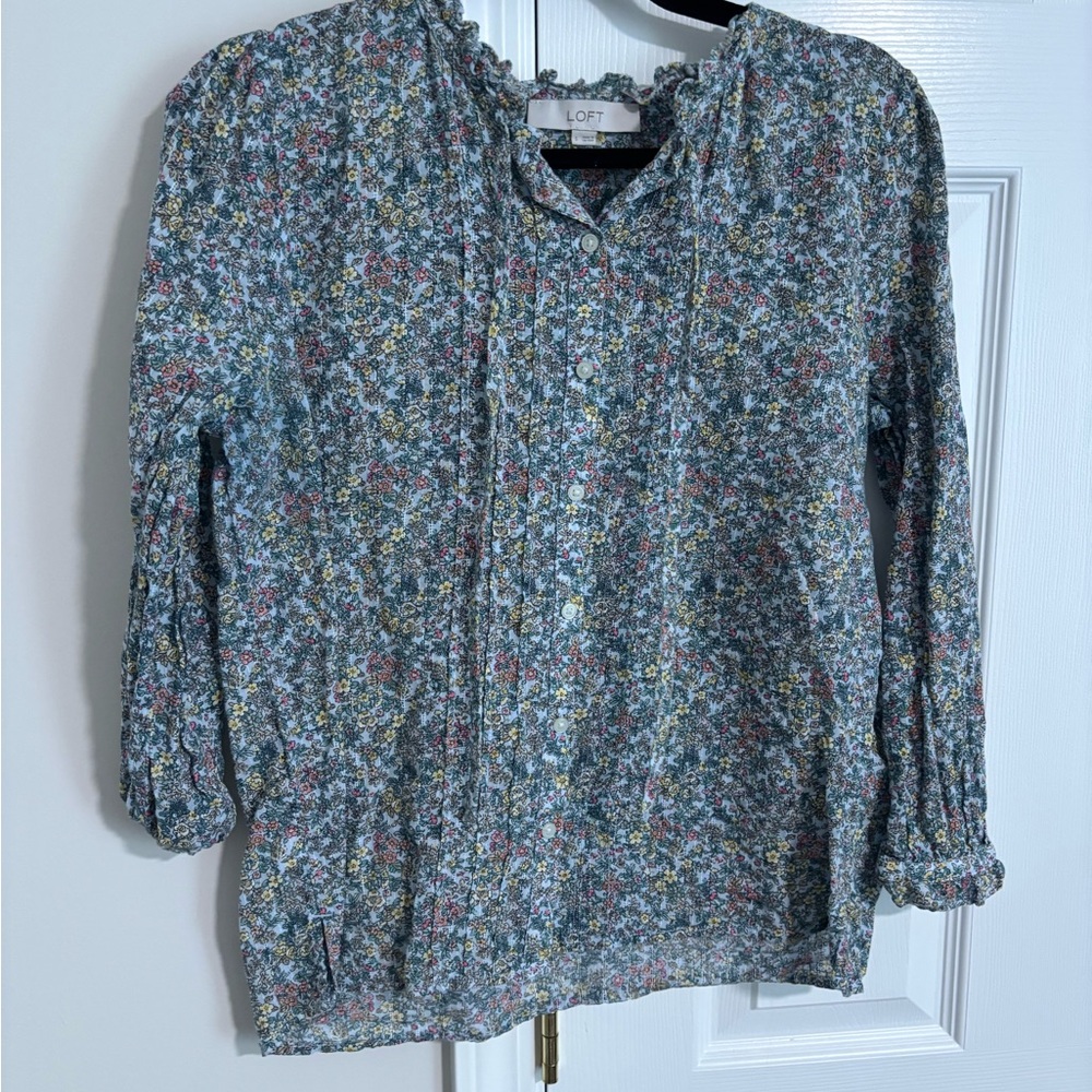 LOFT Women's Floral Blouse - Blue and Pink